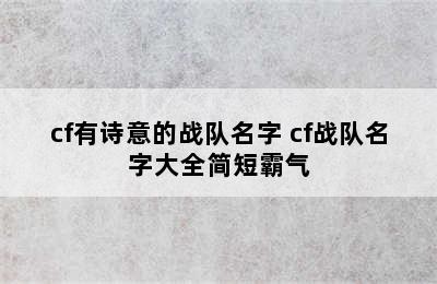 cf有诗意的战队名字 cf战队名字大全简短霸气